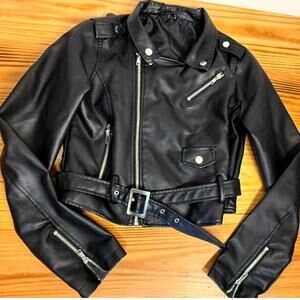 WINDSOR Biker Chic Black Crop Faux Leather/Pleather Jacket, Size M